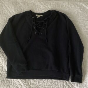 Forever 21 Black Lace-Up Crew Neck Sweater